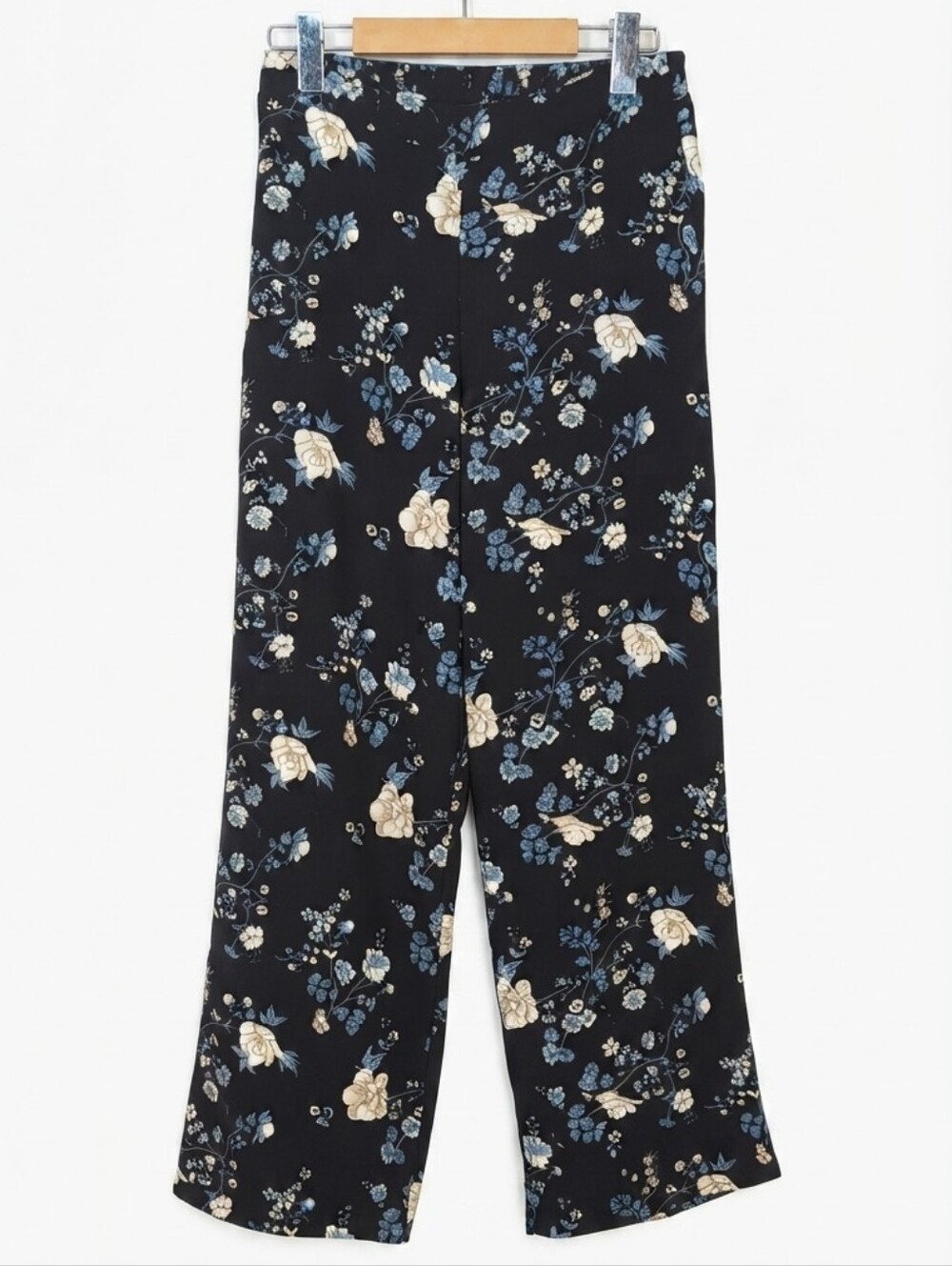 Streetwear Society Black Blue Floral Wide Leg Pants Womens Size Medium Flowy